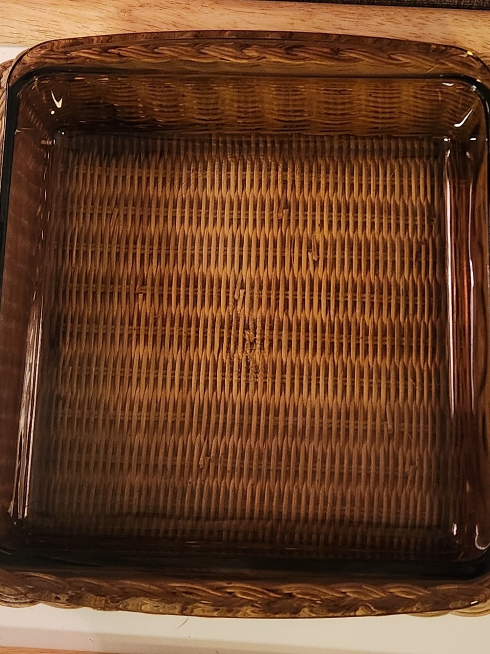 Vintage Pyrex Fireside Naturals Amber 8" Square Baking Dish Basket 222 UK